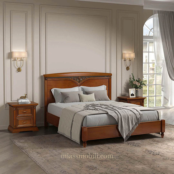 Кровать двойная Lorenzo вишня без ножной спинки